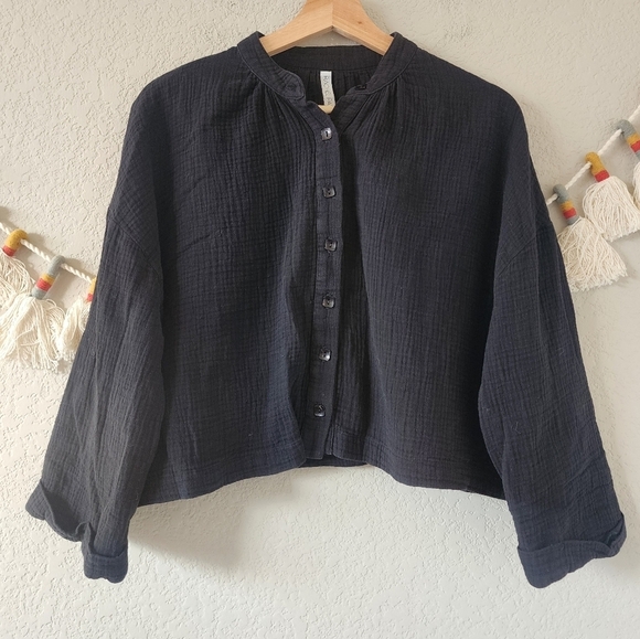 Rachel Pally Gauze Knit Button Front Crop Oversize Top Minimalist Boho Basics XS - Picture 1 of 10